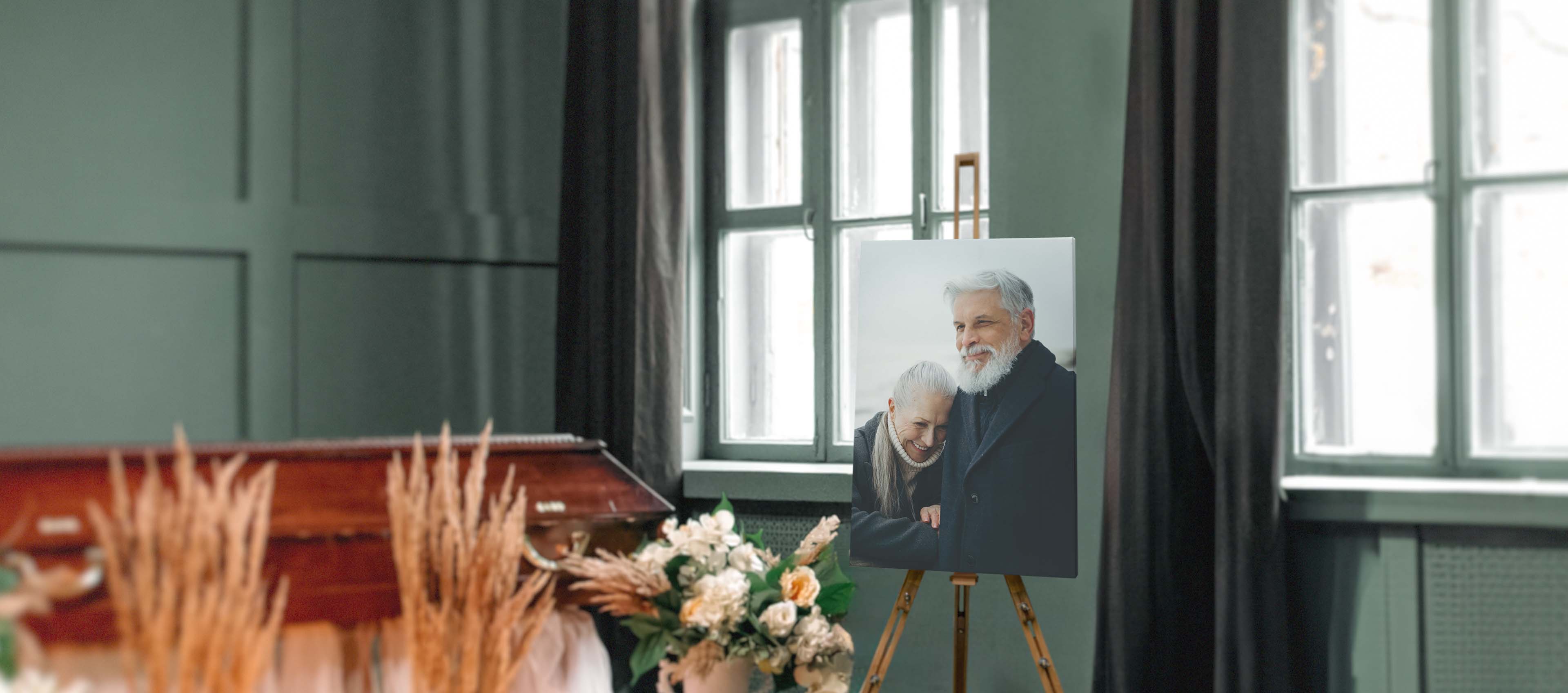 Canvas Print on easel at funeral service