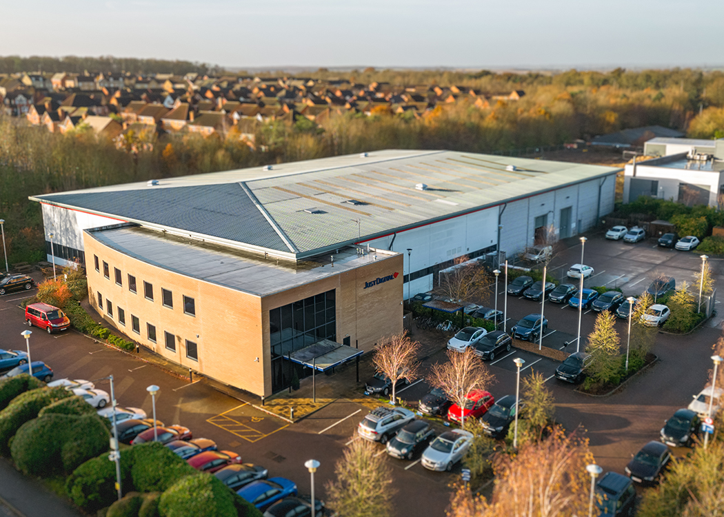 An aerial shot of Just Digital where the Graphic Services studio is located
